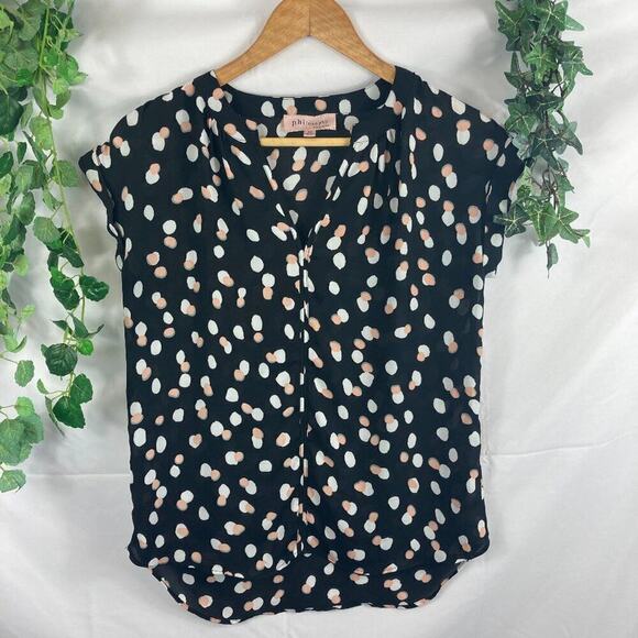 philosophy split neck rolled sleeve polka dot top XS - Picture 2 of 6